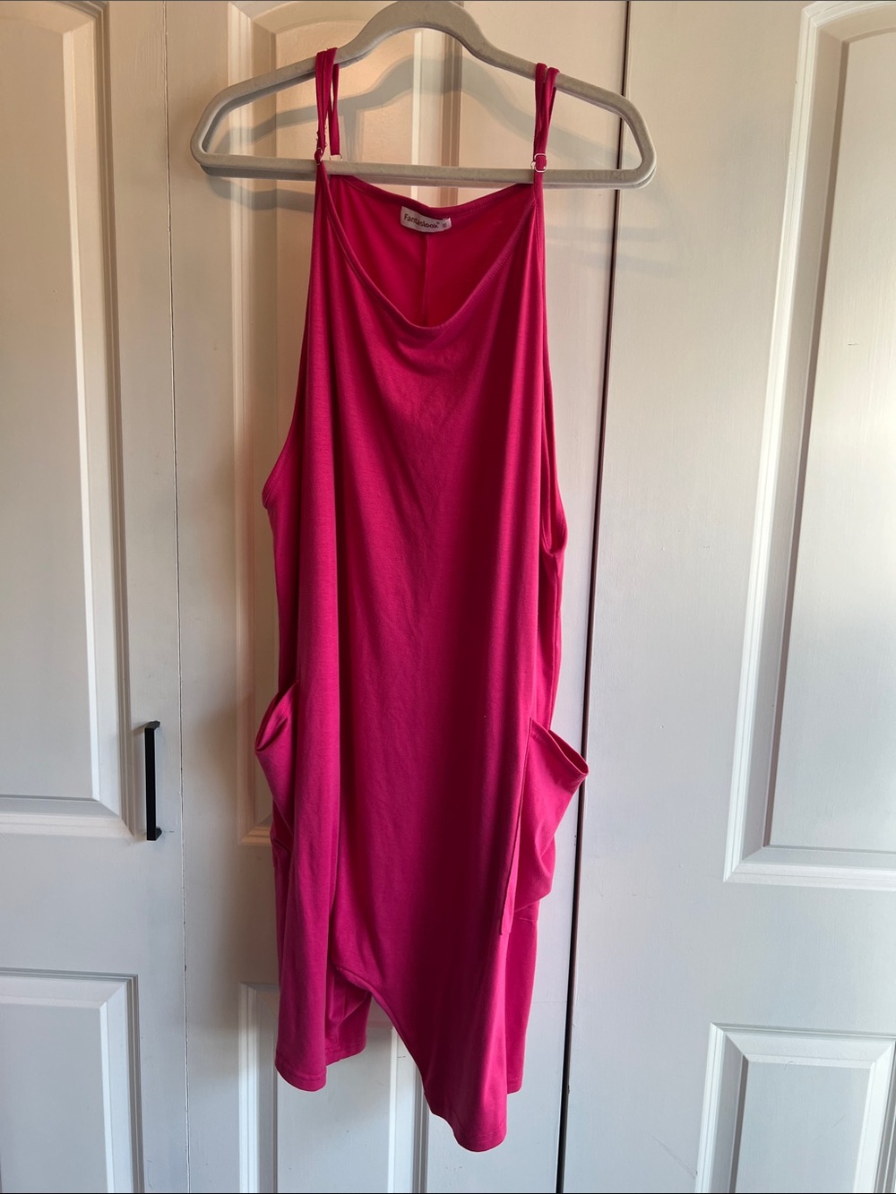 Tik tok viral! Hot Pink Draped Sleeveless Romper with Side Pockets